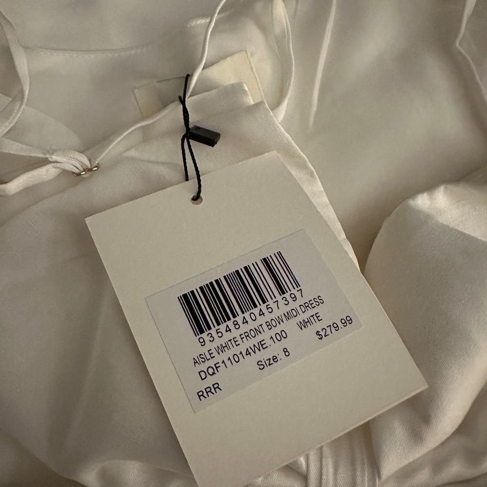 DISH AISLE WHITE FRONT BOW MIDI DRESS - 4 - Picture 5 of 14